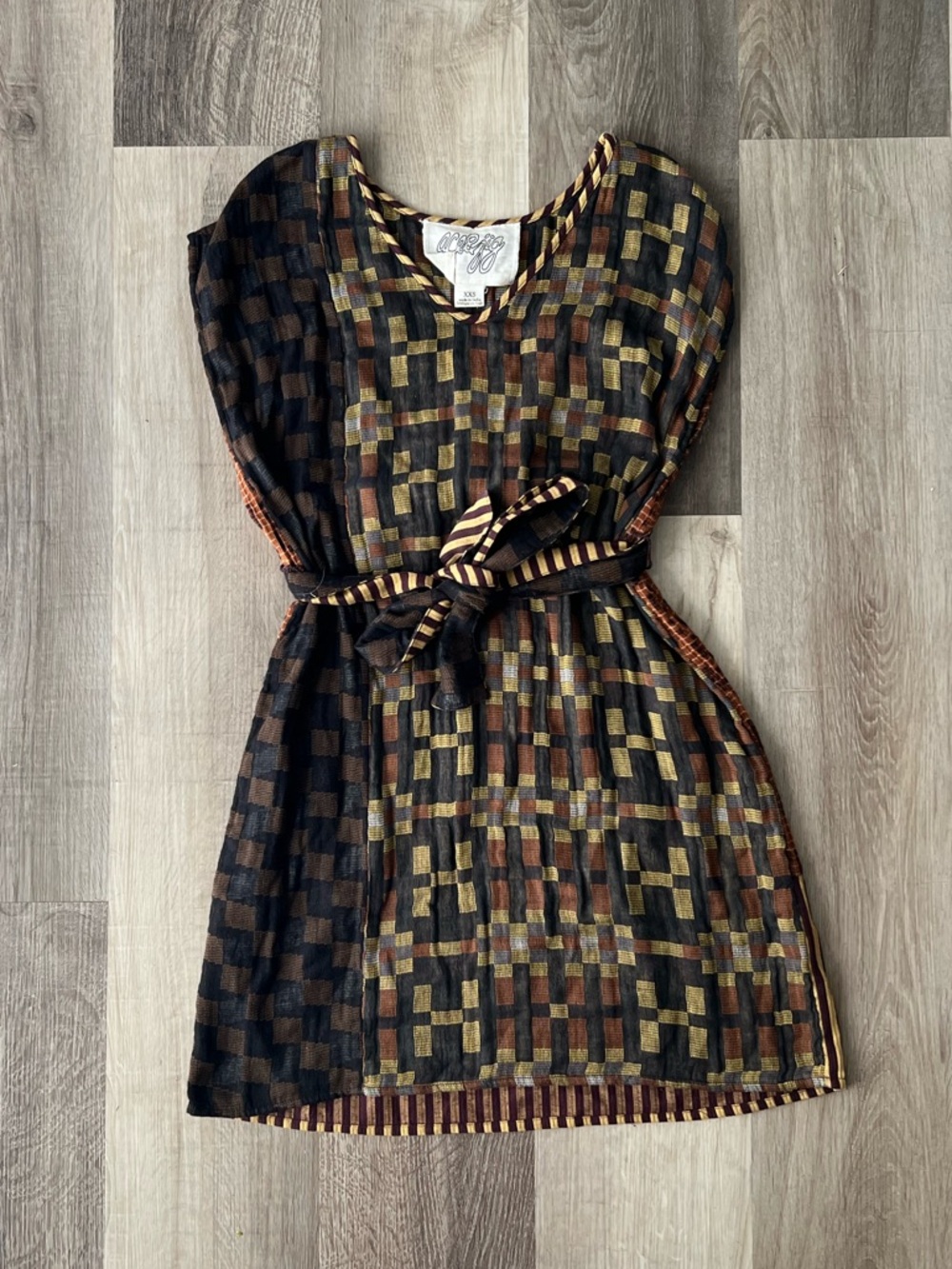 Ace & Jig Belted Geometric Dress 100% Cotton size XXS